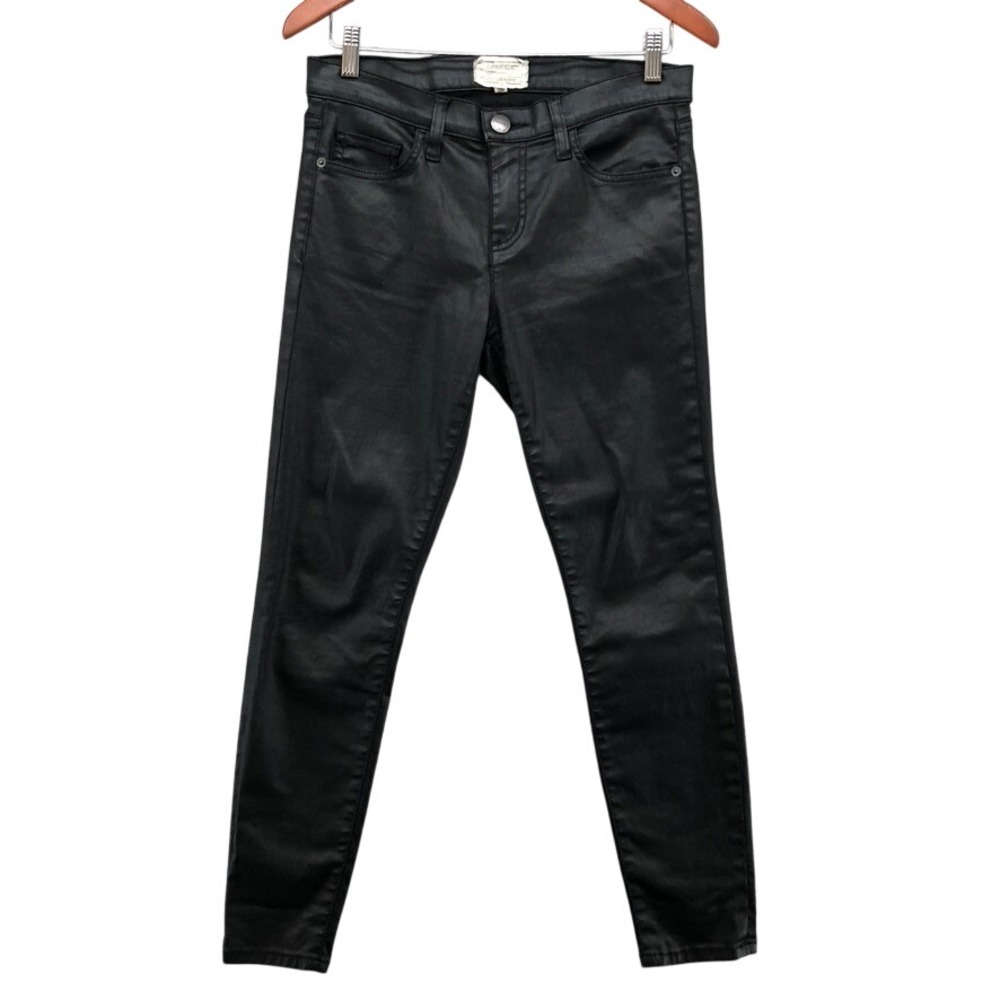 Current/Elliott The Stiletto Jeans Womens 29 Black‎ Coated Skinny Cropped Rocker